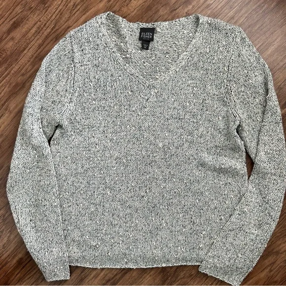 Eileen Fisher Silk Sweater- Size Medium Petite Gray/ Blue Tones- - Picture 6 of 7